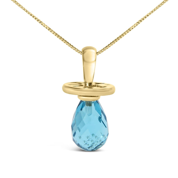 14K Yellow Gold and Blue Quartz Pacifier Pendant Necklace - 18