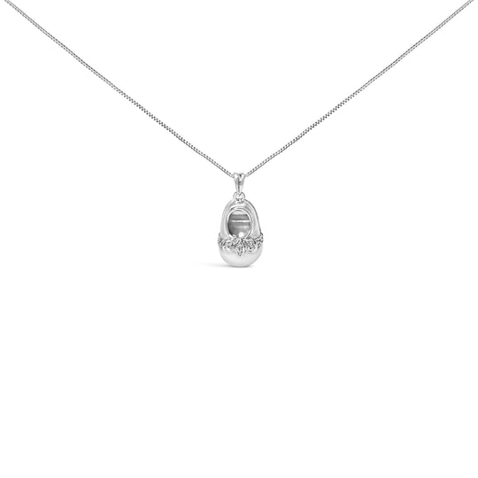 14K White Gold Diamond Accent Baby Shoe with Bow Pendant 18" Necklace (G-H Color, SI1-SI2 Clarity)-0