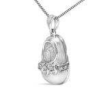 14K White Gold Diamond Accent Baby Shoe with Bow Pendant 18