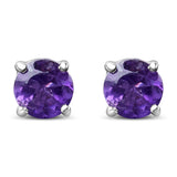 925 sterling silver solitaire stud earrings with created birthstone center stones thumbnail 1