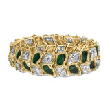 18K Yellow Gold 3 1/4 Cttw Diamond and Green Enamel Gold Textured Bracelet (G-H Color, VS1-VS2 Clarity) - 7