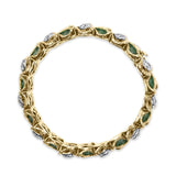 18K Yellow Gold 3 1/4 Cttw Diamond and Green Enamel Gold Textured Bracelet (G-H Color, VS1-VS2 Clarity) - 7