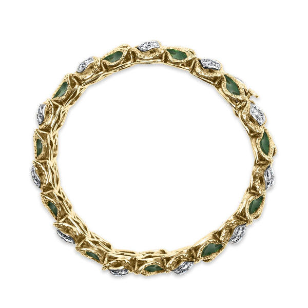 18K Yellow Gold 3 1/4 Cttw Diamond and Green Enamel Gold Textured Bracelet (G-H Color, VS1-VS2 Clarity) - 7
