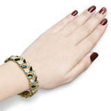 18K Yellow Gold 3 1/4 Cttw Diamond and Green Enamel Gold Textured Bracelet (G-H Color, VS1-VS2 Clarity) - 7
