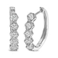 14K gold hoop earrings with zig-zag set round diamond stones