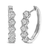 14K gold hoop earrings with zig-zag set round diamond stones thumbnail 1