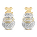 18K two-tone gold earrings with three tiers of pave diamond stones