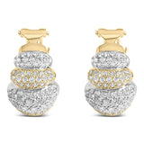 18K two-tone gold earrings with three tiers of pave diamond stones thumbnail 1
