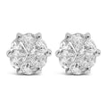 14K white gold stud earring with pie cut diamond in solitaire setting