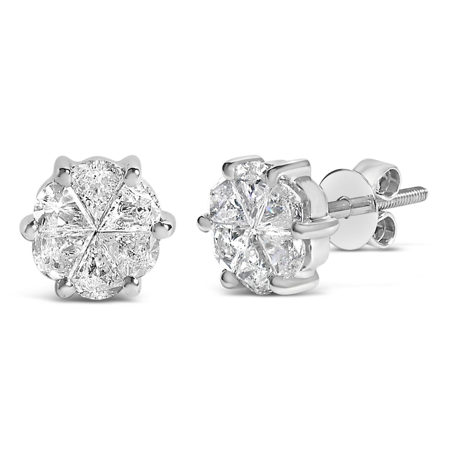 14K White Gold 1.00 Cttw Pie Cut Diamond Solitaire Style Stud Earring (H-I Color, SI1-SI2 Clarity)