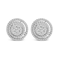 14K Gold 1 3/8 Cttw Diamond Cluster and Double Halo Stud Earring (G-H Color, SI1-SI2 Clarity)