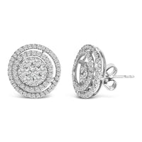 14K Gold 1 3/8 Cttw Diamond Cluster and Double Halo Stud Earring (G-H Color, SI1-SI2 Clarity)