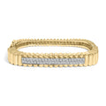 14K yellow gold ribbed bangle bracelet with round diamond stones