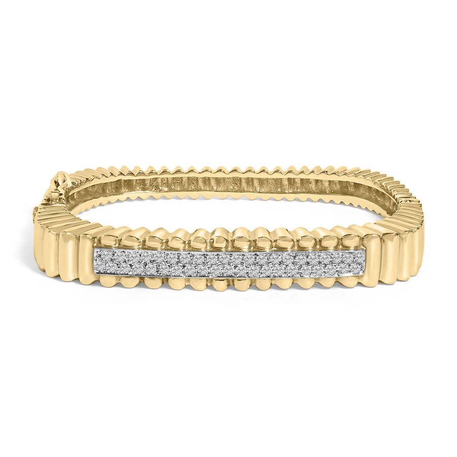 14K Yellow Gold 1 1/4 Cttw Diamond Ribbed Rounded Rectangle Bangle Bracelet (G-H Color, VS2-SI1 Clarity) - 7.75