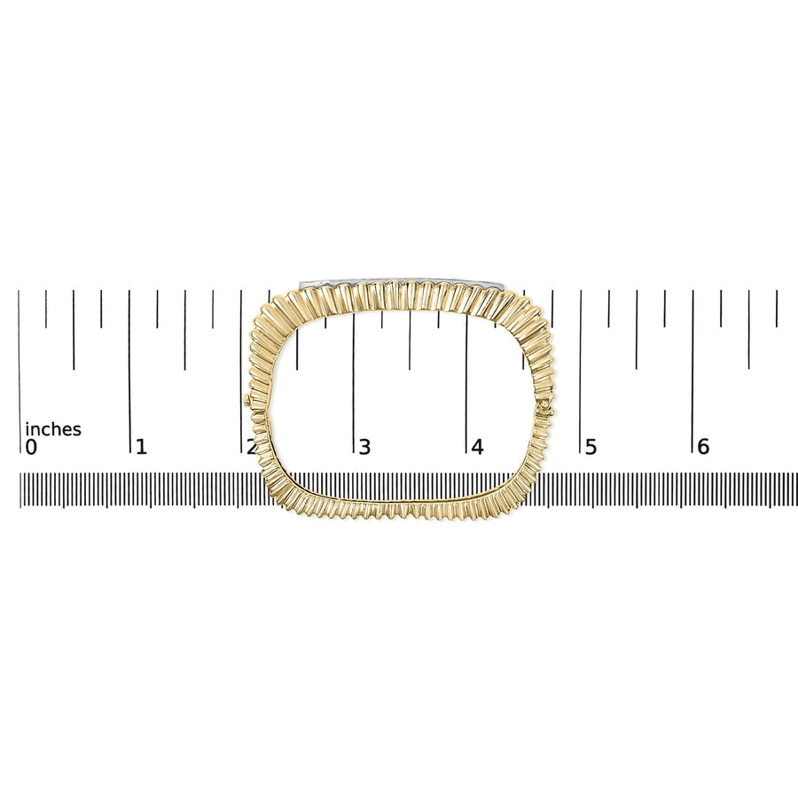 14K Yellow Gold 1 1/4 Cttw Diamond Ribbed Rounded Rectangle Bangle Bracelet (G-H Color, VS2-SI1 Clarity) - 7.75