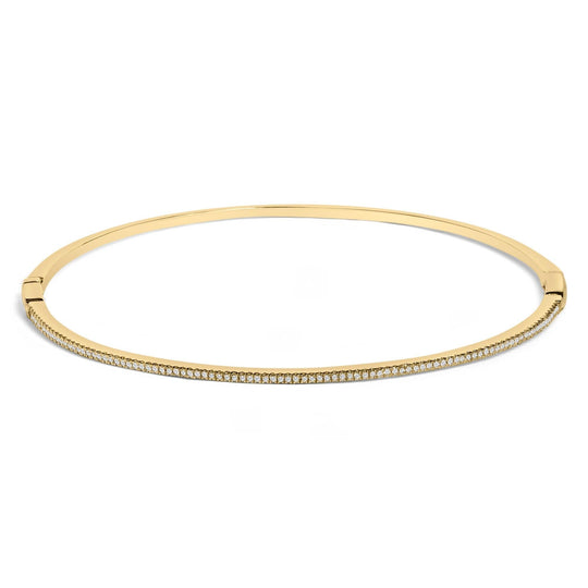14K yellow gold half eternity bangle bracelet with round diamond stones