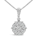 14K white gold necklace with round diamond composite cluster pendant thumbnail 1