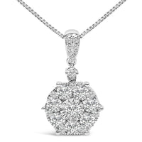 14K White Gold 1 1/5 Cttw Diamond Composite Cluster Pendant Necklace (F-G Color, VS2-SI1 Clarity) - 18