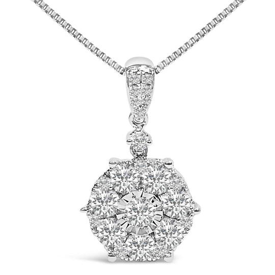 14K White Gold 1 1/5 Cttw Diamond Composite Cluster Pendant Necklace (F-G Color, VS2-SI1 Clarity) - 18" Inches-0