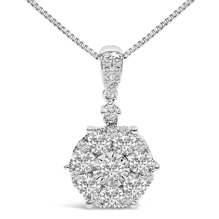 14K White Gold 1 1/5 Cttw Diamond Composite Cluster Pendant Necklace (F-G Color, VS2-SI1 Clarity) - 18