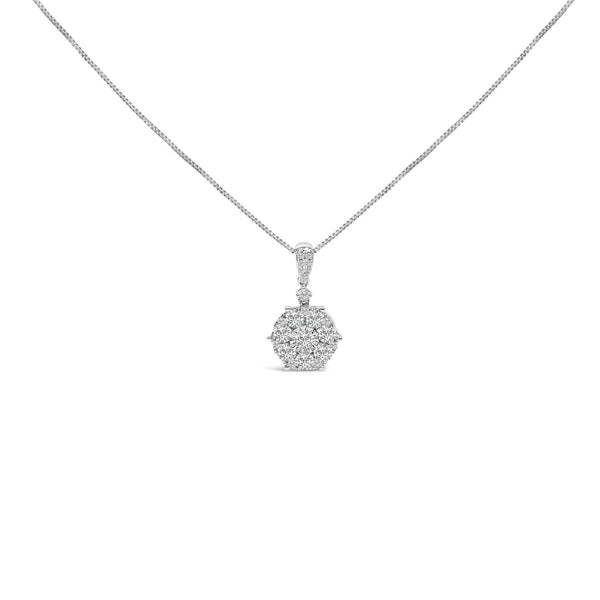14K White Gold 1 1/5 Cttw Diamond Composite Cluster Pendant Necklace (F-G Color, VS2-SI1 Clarity) - 18