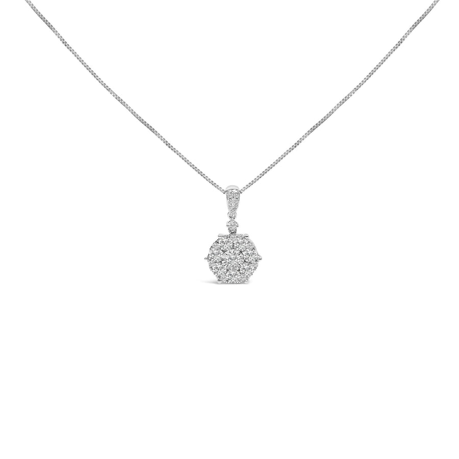 14K White Gold 1 1/5 Cttw Diamond Composite Cluster Pendant Necklace (F-G Color, VS2-SI1 Clarity) - 18