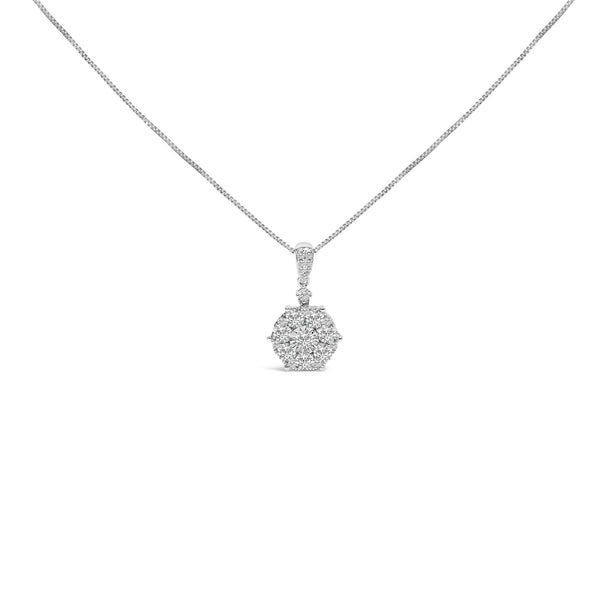 14K White Gold 1 1/5 Cttw Diamond Composite Cluster Pendant Necklace (F-G Color, VS2-SI1 Clarity) - 18