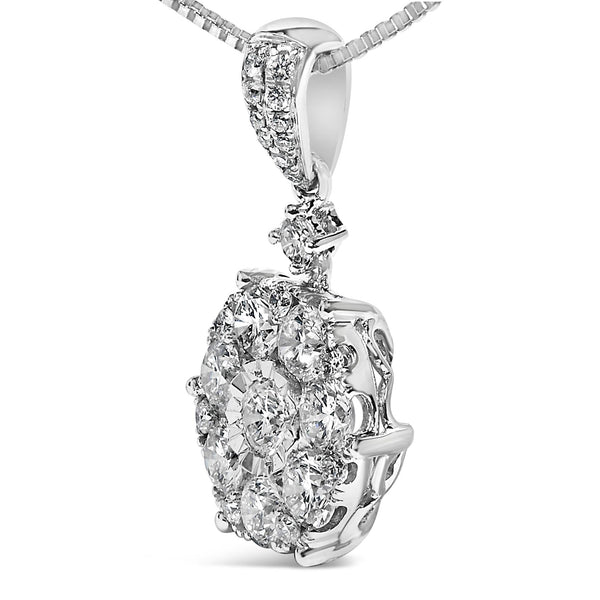 14K White Gold 1 1/5 Cttw Diamond Composite Cluster Pendant Necklace (F-G Color, VS2-SI1 Clarity) - 18