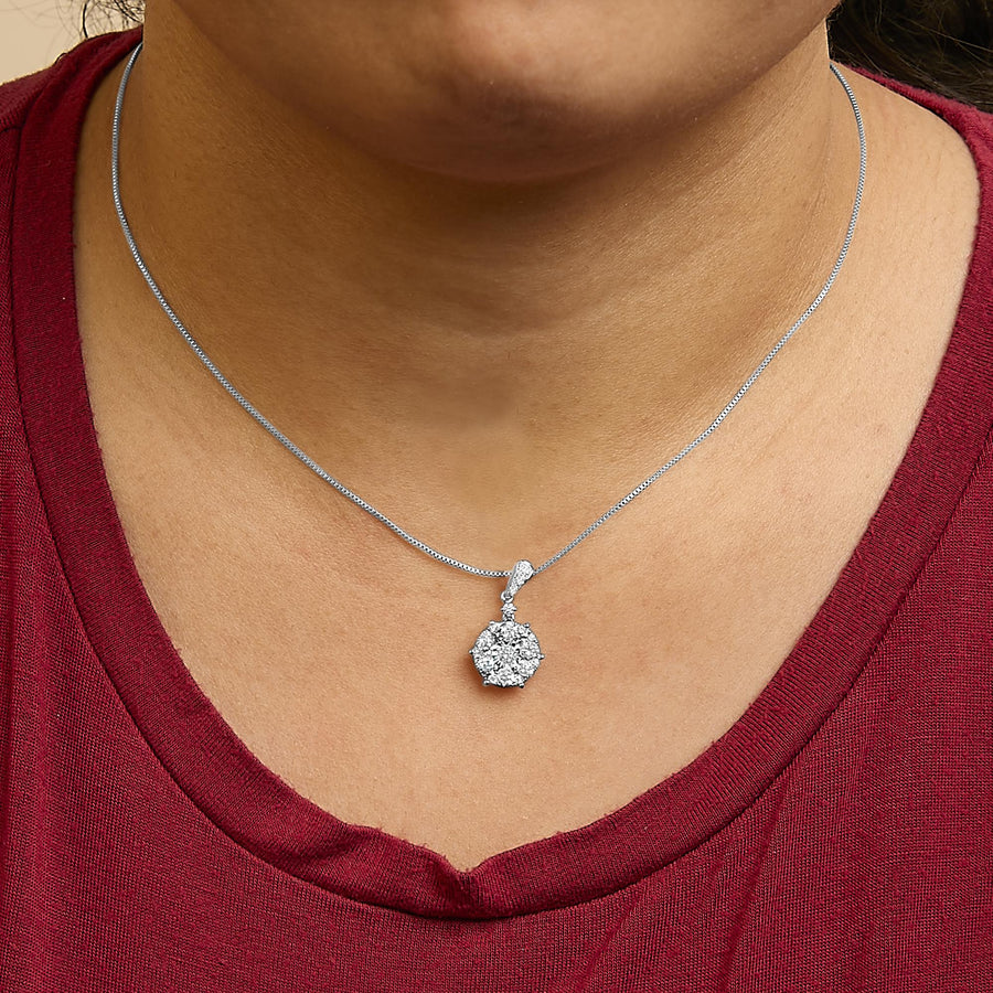 14K White Gold 1 1/5 Cttw Diamond Composite Cluster Pendant Necklace (F-G Color, VS2-SI1 Clarity) - 18