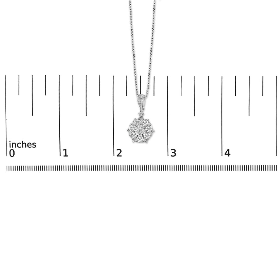 14K White Gold 1 1/5 Cttw Diamond Composite Cluster Pendant Necklace (F-G Color, VS2-SI1 Clarity) - 18