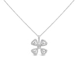 14K white gold floral pendant necklace with pave diamond stones thumbnail 1