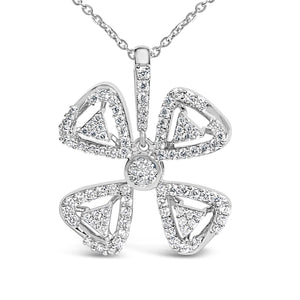14K White Gold 5/8 Cttw Diamond 4 Leaf Floral Pendant Necklace (H-I Color, I1-I2 Clarity) - 18