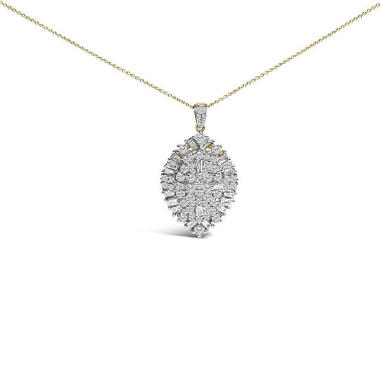 14K White and Yellow Gold 2.00 Cttw Diamond Cluster Pear Shaped Pendant Necklace (G-H Color, SI2-I1 Clarity) -20" Inches-0