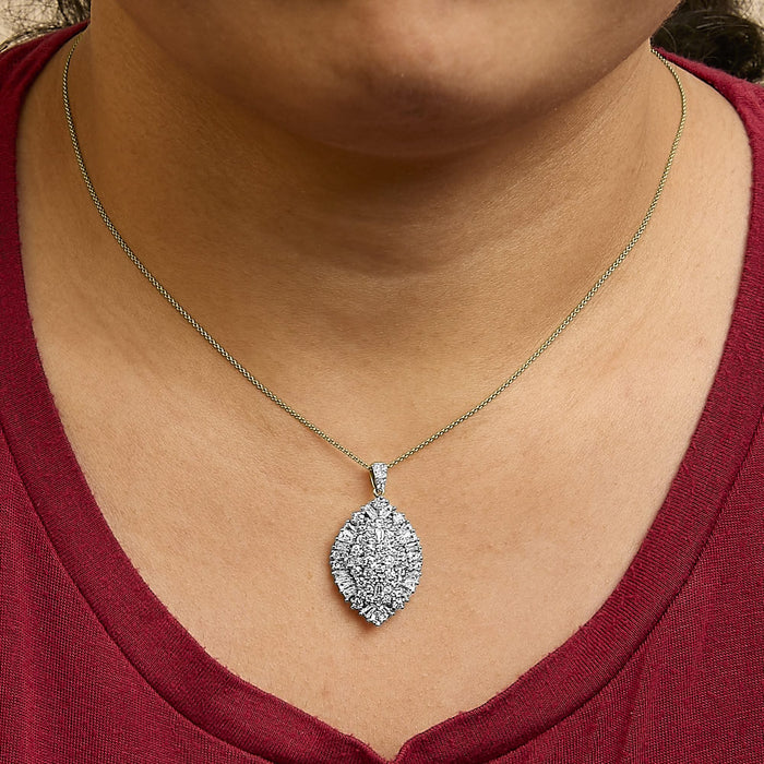 14K White and Yellow Gold 2.00 Cttw Diamond Cluster Pear Shaped Pendant Necklace (G-H Color, SI2-I1 Clarity) -20