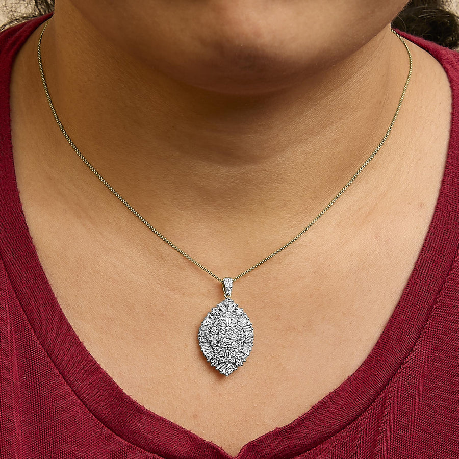 14K White and Yellow Gold 2.00 Cttw Diamond Cluster Pear Shaped Pendant Necklace (G-H Color, SI2-I1 Clarity) -20