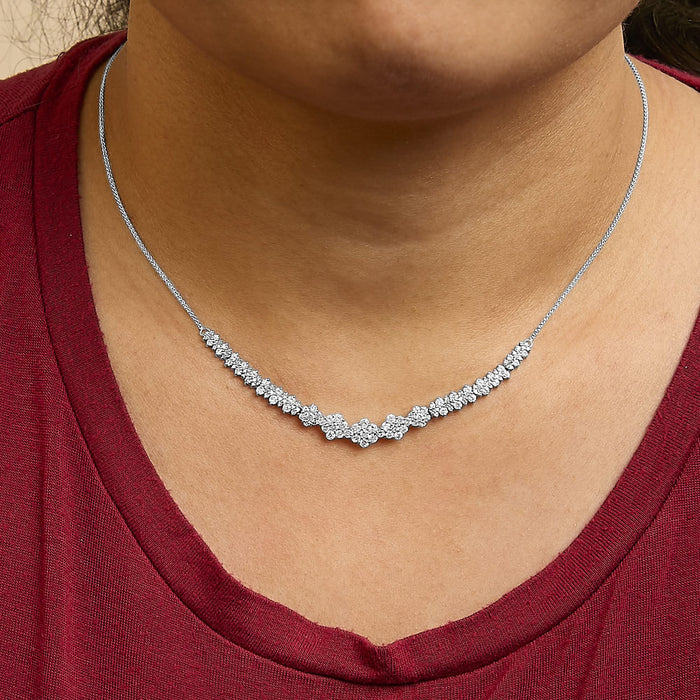 14K White Gold 2.00 Cttw Diamond Composite Cluster Bar Necklace (H-I Color, I2-I3 Clarity) - 18