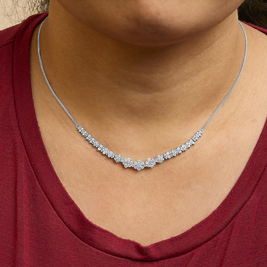 14K White Gold 2.00 Cttw Diamond Composite Cluster Bar Necklace (H-I Color, I2-I3 Clarity) - 18