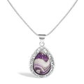 Sterling silver chevron teardrop pendant necklace with amethyst gemstone