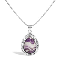 Sterling Silver Chevron Amethyst Teardrop Pendant Necklace