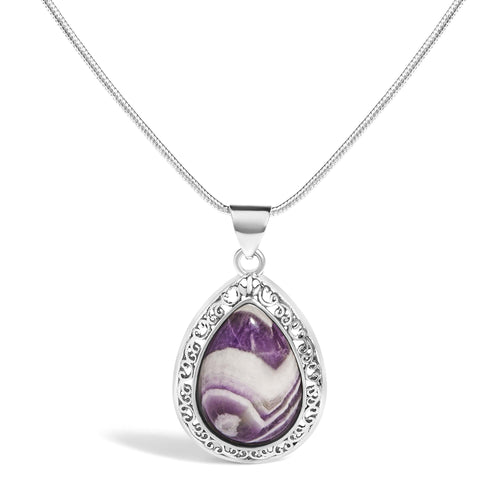 Sterling Silver Chevron Amethyst Teardrop Pendant Necklace