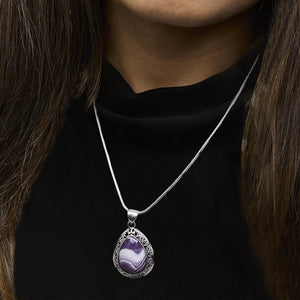 Sterling Silver Chevron Amethyst Teardrop Pendant Necklace-1