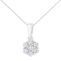 14K White Gold 1/2 cttw Prong Set Round-Cut Diamond 7 Stone Floral Cluster 18
