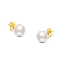 14K Gold Round White Saltwater Akoya Cultured Pearl Stud Earrings AAA+ Quality - Choice of MM Size-1