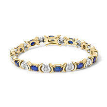 14K Yellow Gold 1.00 Cttw Alternating  Diamond and 6 1/2 Cttw Oval Blue Sapphire Link Bracelet (H-I Color, SI1-SI2 Clarity) - 7" Inches-0