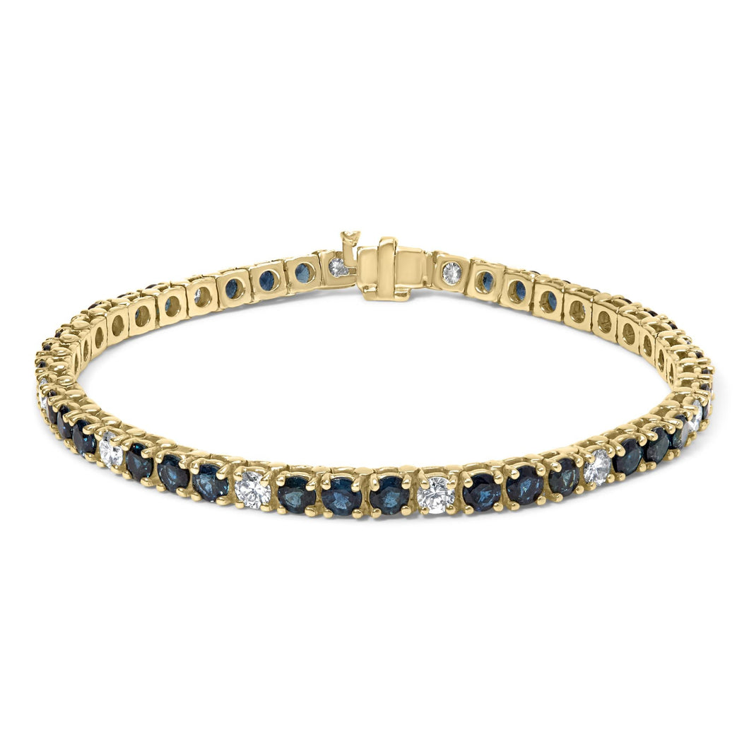18K Yellow Gold Alternating 1 1/5 Cttw Diamond and 3X3 MM Blue Sapphire Tennis Bracelet (G-H Color, VS1-VS2 Clarity) - 7
