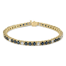 18K Yellow Gold Alternating 1 1/5 Cttw Diamond and 3X3 MM Blue Sapphire Tennis Bracelet (G-H Color, VS1-VS2 Clarity) - 7" Inches-1