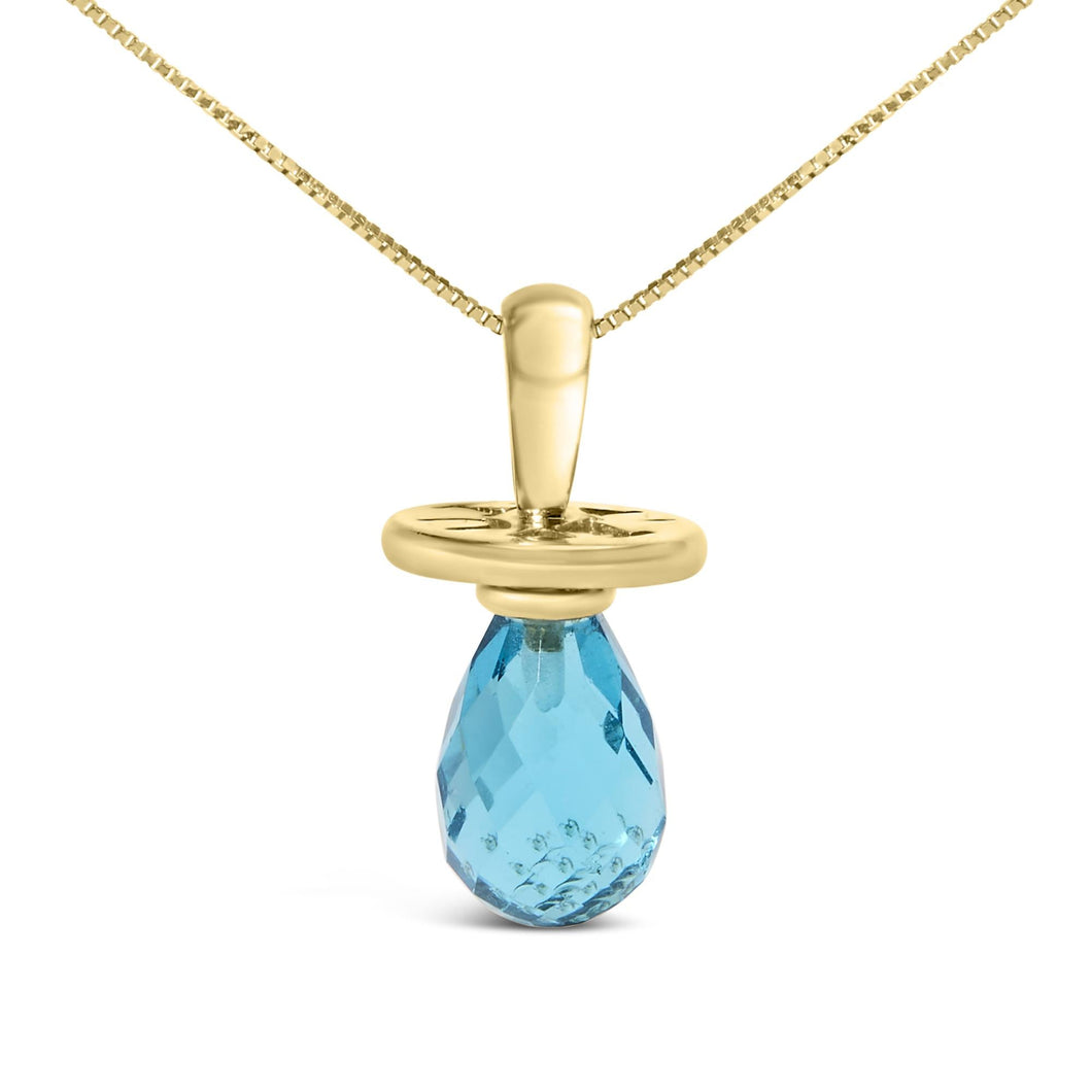 14K Yellow Gold and Blue Quartz Pacifier Pendant Necklace - 18
