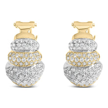 18K Two-Toned Gold 5.00 Cttw Diamond Three-tier Domed Button Omega Back Earrings (G-H Color, VS2-SI1 Clarity)-0
