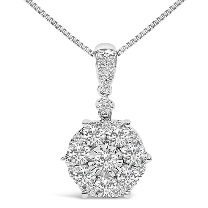 14K White Gold 1 1/5 Cttw Diamond Composite Cluster Pendant Necklace (F-G Color, VS2-SI1 Clarity) - 18