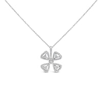 14K White Gold 5/8 Cttw Diamond 4 Leaf Floral Pendant Necklace (H-I Color, I1-I2 Clarity) - 18